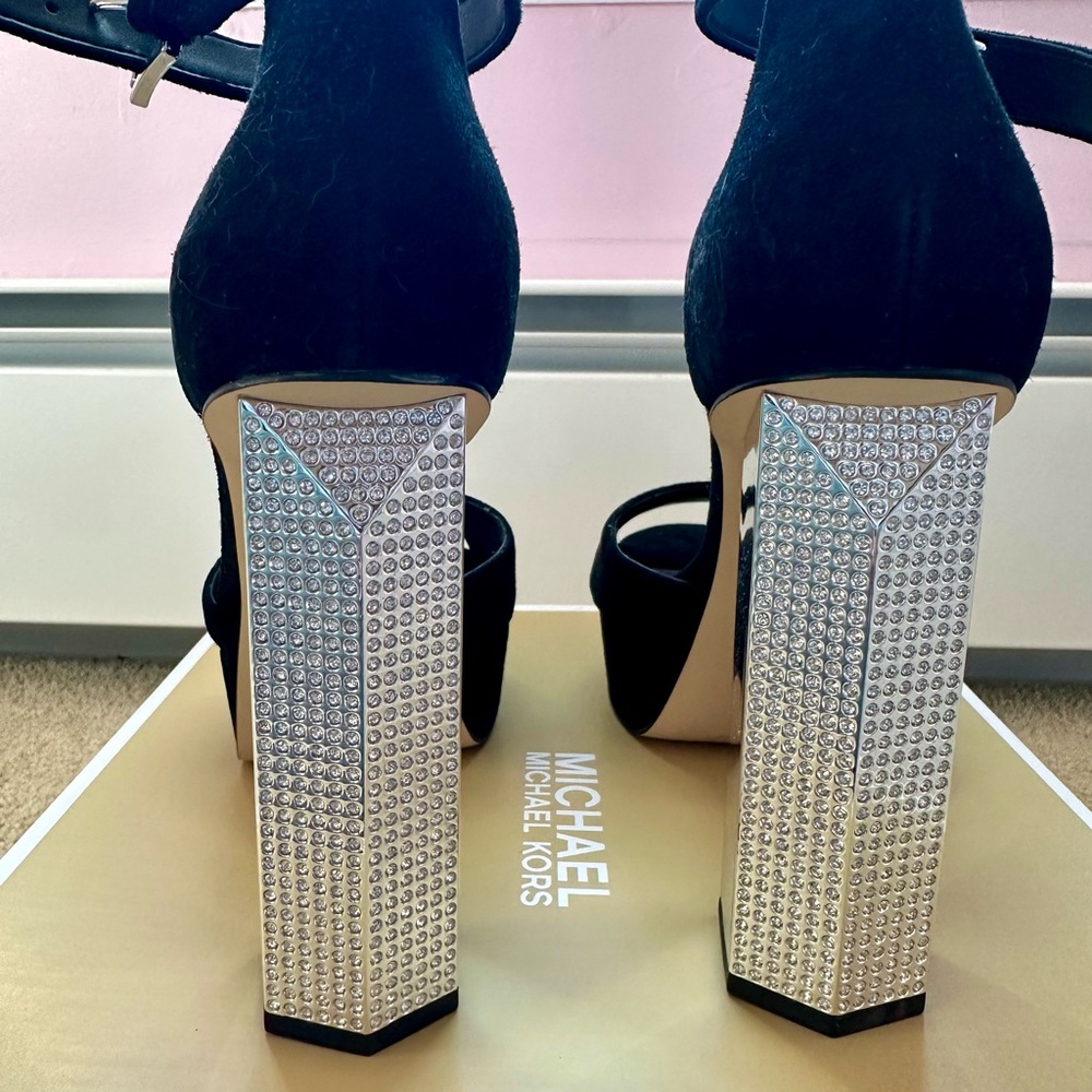 Michael Kors Black Heels with Silver Block - Picture 8 of 9